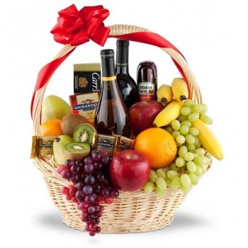 Giỏ quà kèm bánh, hoa quả và rượu ngon - giftbasketsoverseas